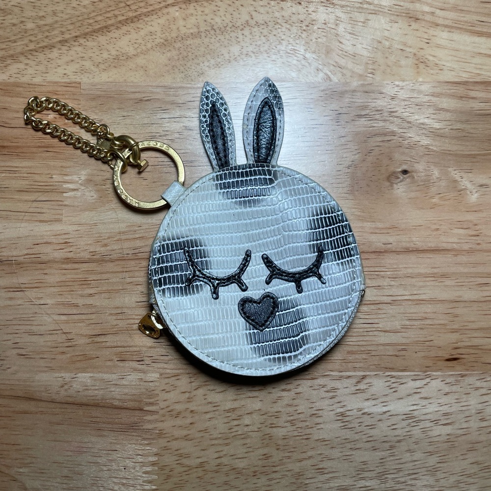 Marc By Marc Jacobs White and Gray Bunny Coin Pouch Keychain
